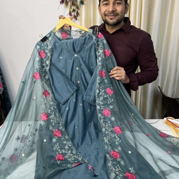 Cottrised Silk Suit With heavy Dupatta