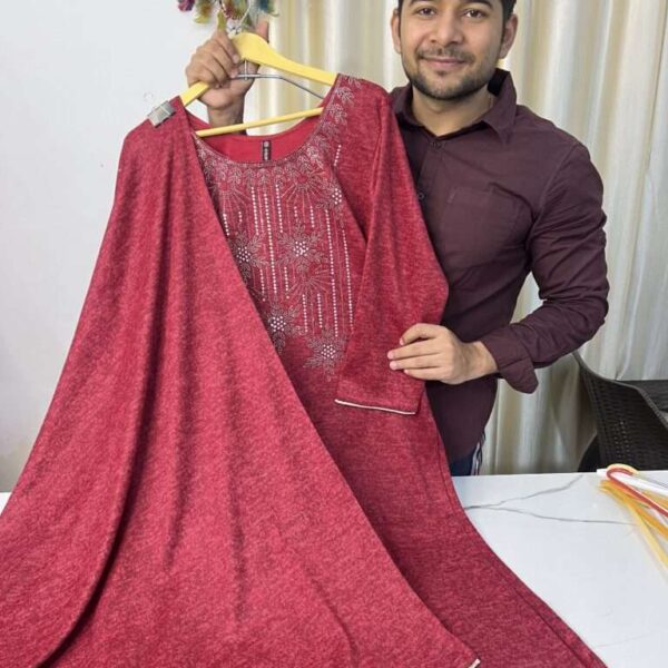 Karachi Wool Maroon Suit with shawl Dupatta