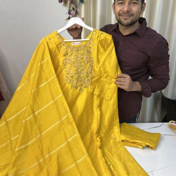 Beautiful Yellow Silk Suit With Hand work