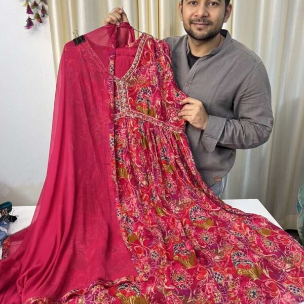 Premium Chinnon Anarkali Designer Suit with Chiffon Dupatta