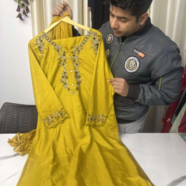 Vichitra Silk Handwork Pure Suit with Chiffon Dupatta