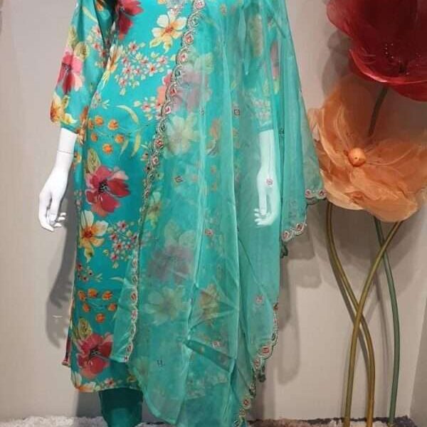 Pastel Chinnon Suit with Digital Work and Beautiful Vneck