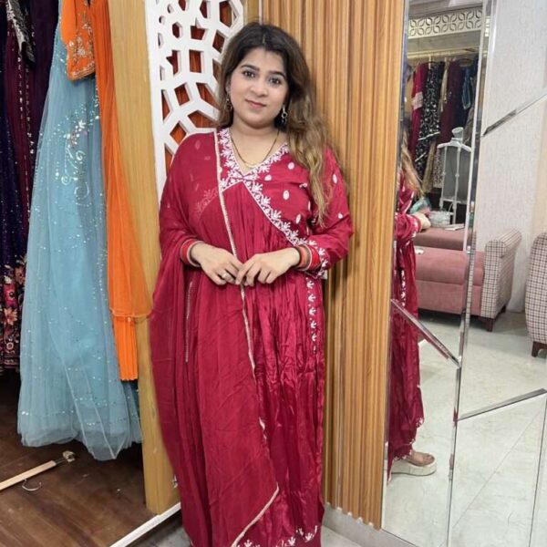 Gulnaar Maroon Gota Suit Set